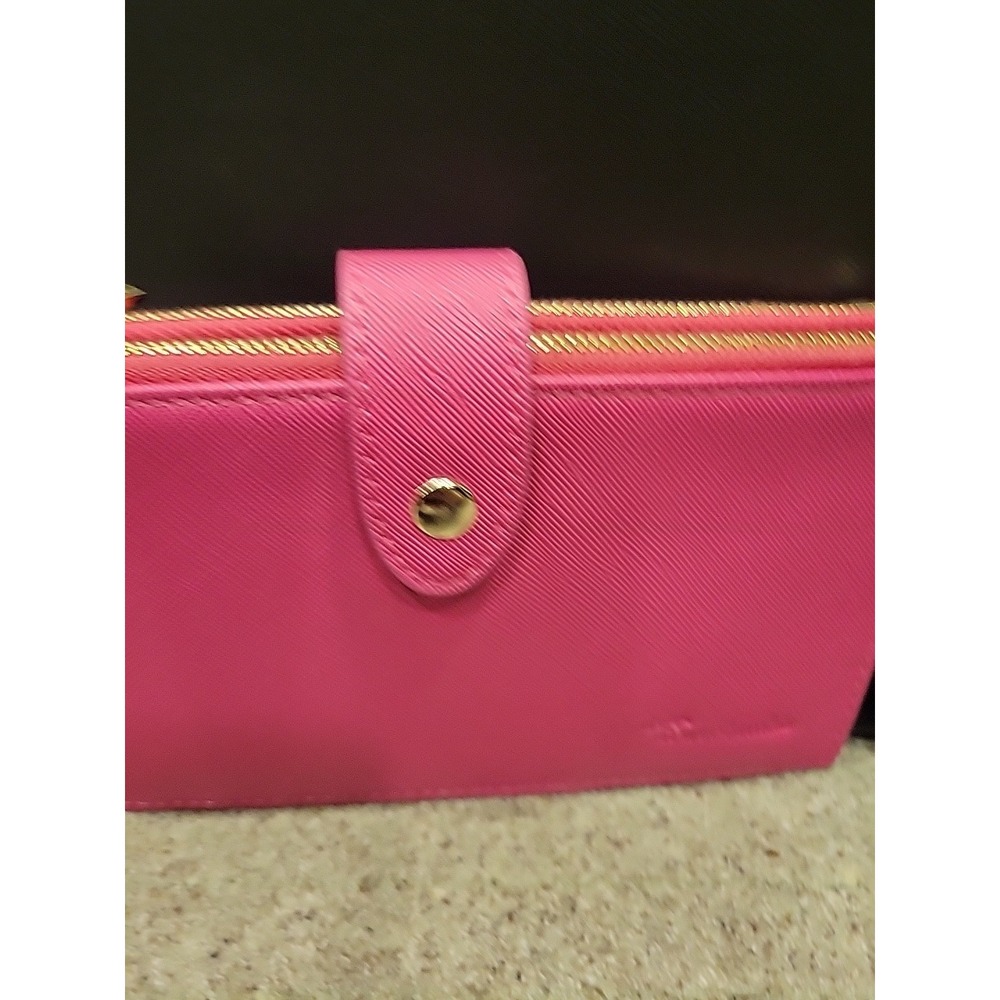 Travelambo Pink Bifold 17 Card Wallet W/ Two Gold-Toned Zipper Compartments - Picture 4 of 11